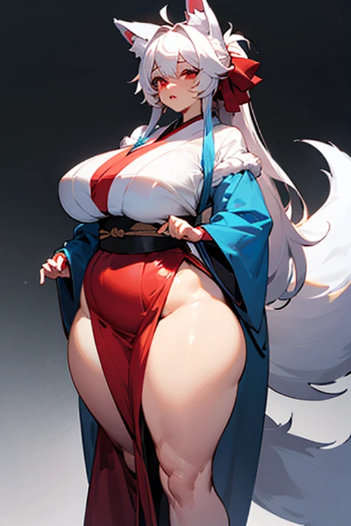 Masterpiece, best quality, ultra HD, 4k, detailed anatomy, (()), extremely voluptuous, ((Thicc)), curvy, (Shiny skin), White Fur, (Gigantic Breas, (fully rounded shaped Fox Face), black nose, ((Kitsune)), plumpness, very tall, fox ears, multiple tails, ((solo)) , (stunningly beautiful), extremely busty, smilenly wearing sexy fundoshi)), nly red fundoshi)), ((gigantic breasts)), full bodye, sexy plantigrade legs , humid feet, (very huge pink nipples), ((fully topless)), (ely Massive breasts)), (Very Plump and fat belly)g Fox snout)), ((furry)), slim legs, slim arms, very plump, (bare breasts), ((nsfw)), ((always fully topless))ing, big feet, ((Rokushaku Fundoshi only)), ((Massive Ass)), slim thighs, adorable chubby face, cute hairle, plump belly, ((High Cut Fundoshi)), ((Hyper Breasts)), ((Breast Inflation)), ((taking off robe)), ils, ((long wair)), ((cute Japanese hair accessories)), big bulge on crotch, ((Futa)),