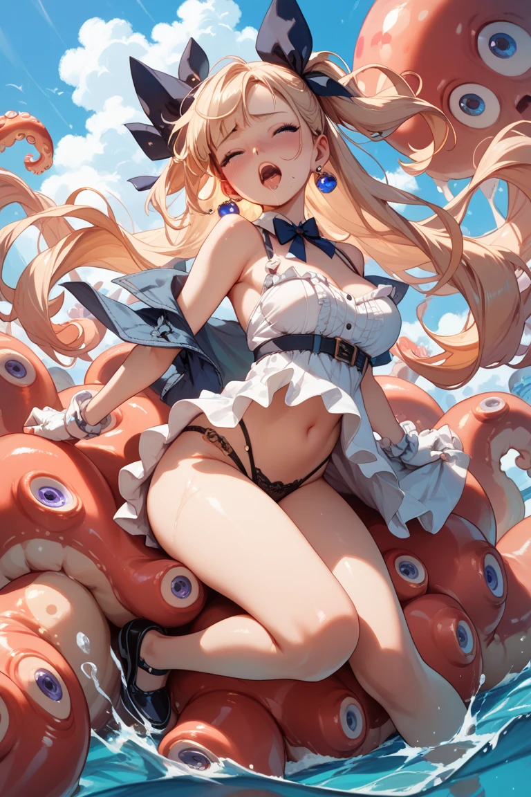 Browsing Caution,(A girl with her limbs spread and buried in a tentacle hole,Wide-open legs,Wide open arms,Arms covered in tentacles,Tentacle-covered legs,A Sailor Warrior transforming heroine with pink lines on white fabric,Shiny leotard with frilly skirt,No sleeve,Large jeweled waistband and armour,Transformation Heroine Hair Accessories,Ripped metallic thigh-high socks,A big red ribbon and a big jeweled brooch,Shiny metallic heroine costume,Tight transforming heroine gloves:1.5),(Men and women having sex,A transforming heroine gets raped:1.5), (vagina,penis:1.5),(A girl with her limbs buried in a bed of giant tentacles,Arms and legs stretched:1.5),(tentacles surrounding the girl,His arms are covered with tentacles up to his elbows,Her legs are covered in tentacles up to her knees,Tentacles bind limbs,Massive bukkake,Semen Pool:1.3),belly button, (The girl is crying,Open your mouth:1.3),Sweat,Love Juice, (Petite Girls,young,thin,Very small breasts:1.5),Blonde,Perfect Face, Perfect Anatomy,(Cowboy Shot:1.5),(vaginaから溢れる:1.2)