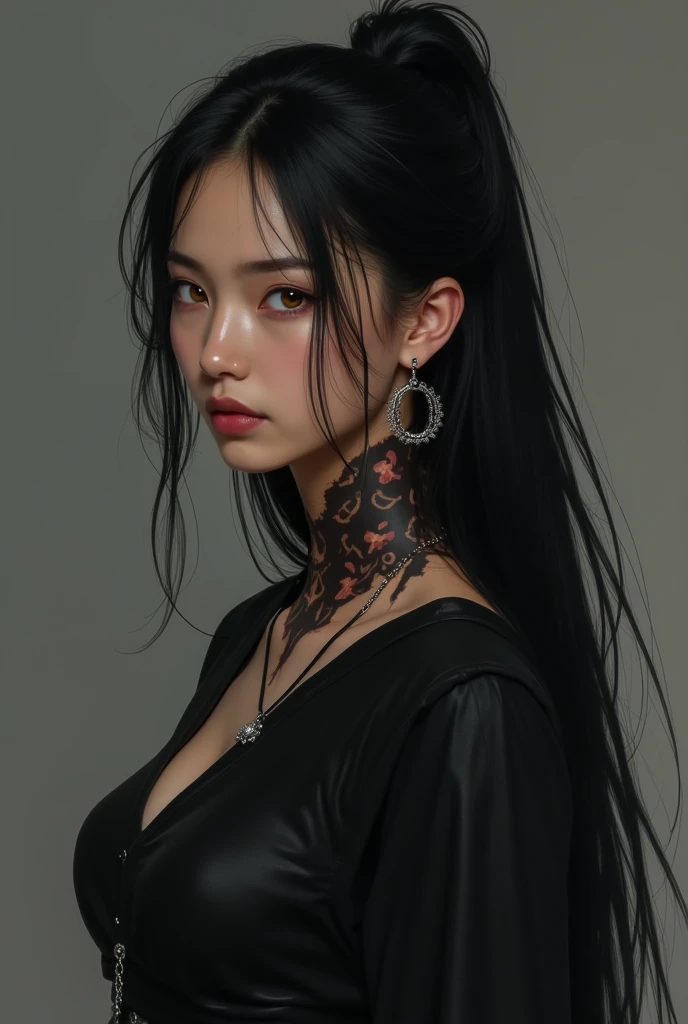 Jennie 8K Super Realistic Beautiful Blackpink platinum hair with a black mamba wrapped around her neck
