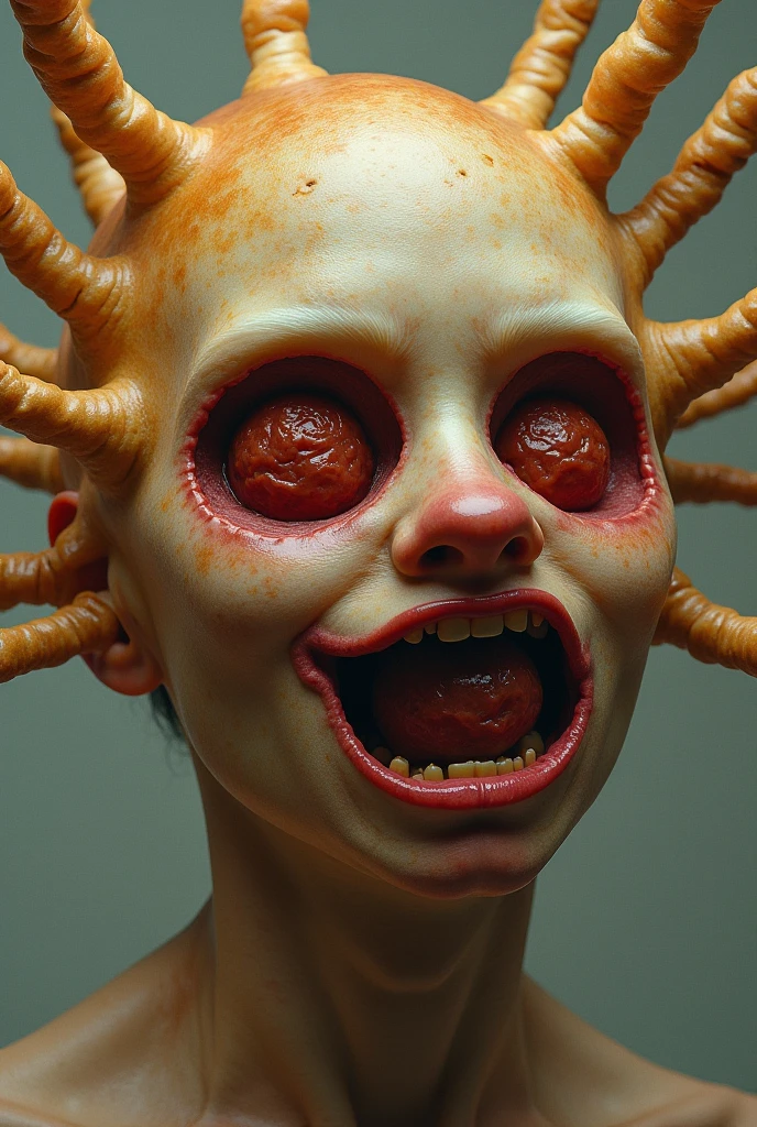 close-up, surreal, a shintaro kago, a school girl, horror anime, horror manga, Surrealism etc