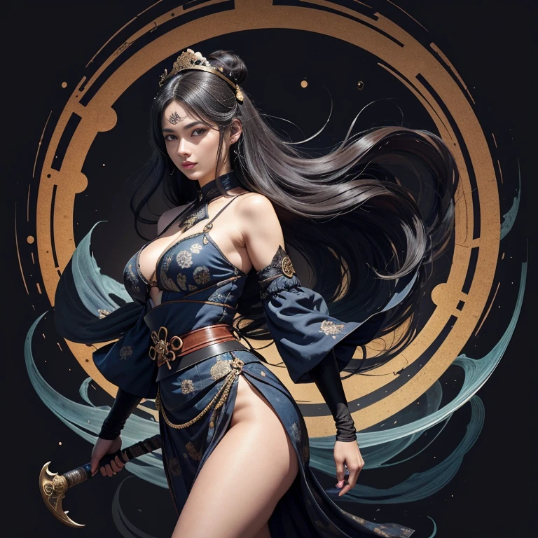 Masterpiece, 8k wallpaper, great master black and white work, sexy tribal mature woman in sexy costume holding spear standing on the land of magnificent barbaric world, bikini, mature body, slender legs, perfect abdomen, exquisite facial details, beautiful character painting, highly detailed exquisite fan art, full body standing, full body fairy, G Liulian's artistic style, inspired by Lan Ying, by Yang J, she holds a long staff, inspired by Du Qiong, inspired by Qu Leilei, inspired by Wu Zhun Shifan, the ultimate dark art, perfect model height, 180cm height, charming smile, soft professional cinematic lighting, light and shadow following, perfect contour light