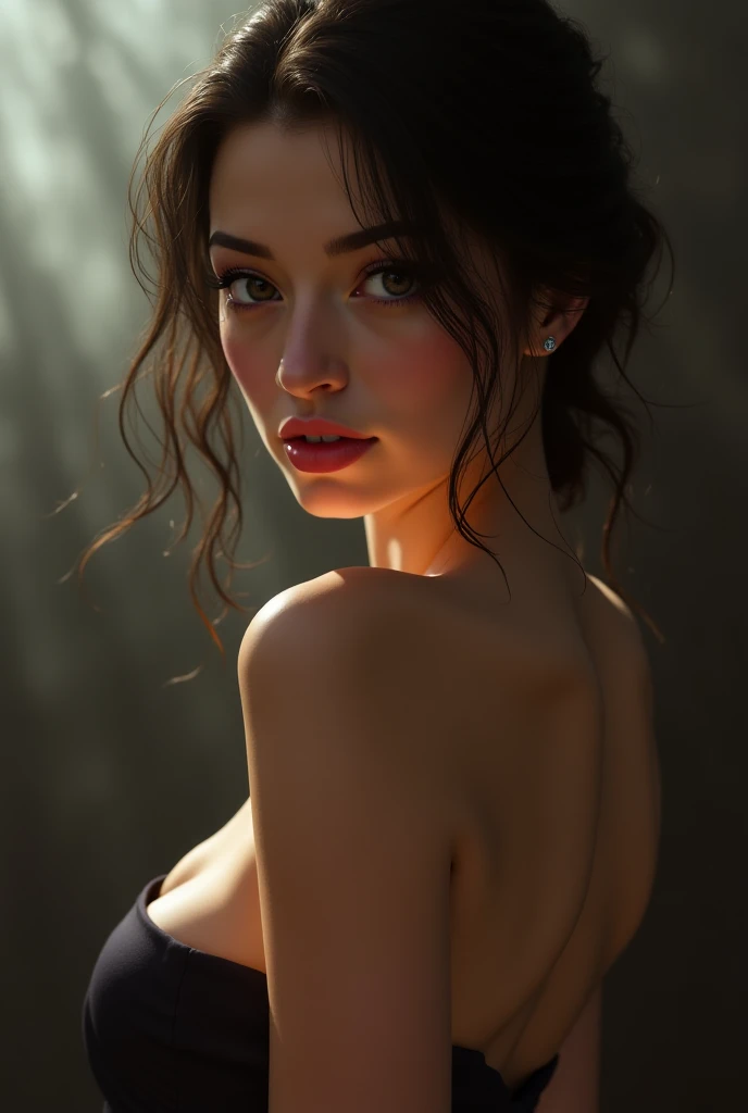 Here is a prompt for an SD model to generate an image: A breathtaking portrait of a stunning Lebanon milf woman with elegant beauty, featuring undercut hair and a subtle pose showcasing her naked figure with tantalizing cleavage. Her big buttocks are framed by the rim ambient lighting in 8K resolution on a DSLR camera, capturing every detail with soft, high-quality illumination. The image is reminiscent of oil paintings by Jeremy Mann, Carne Griffiths, or Robert Oxley, with rich, deep colors and heavy brushstrokes that appear to drip with paint. Her hyper-realistic skin texture seems almost three-dimensional, as if the golden ratio has been applied to every layer. This masterpiece boasts sharp focus, a perfect composition, and an intricate depth of field, making it an award-winning piece worthy of ArtStation.