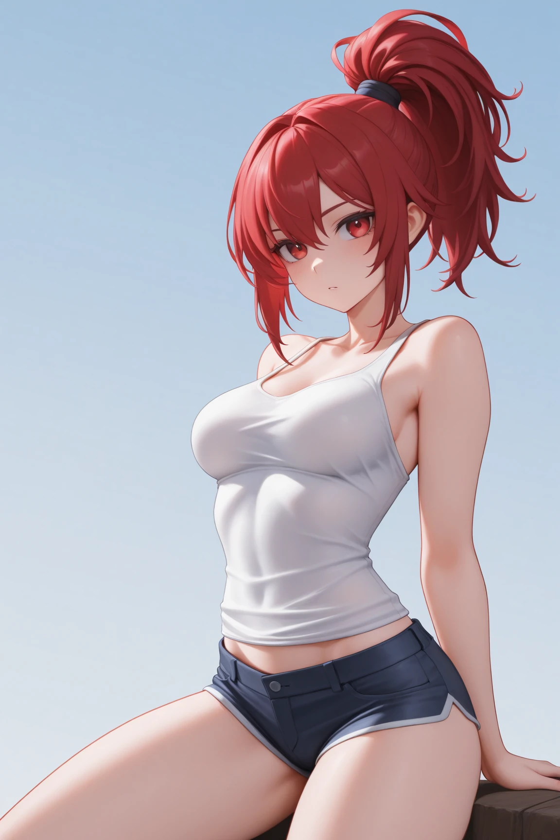 8k, best quality, masterpiece, ultra-detailed,1girl,solo, Stand,half body photo,slight smile,White bra, green eyes,red hair,white panties, short hair, eyes,red hair,ultra detail, ultra HD