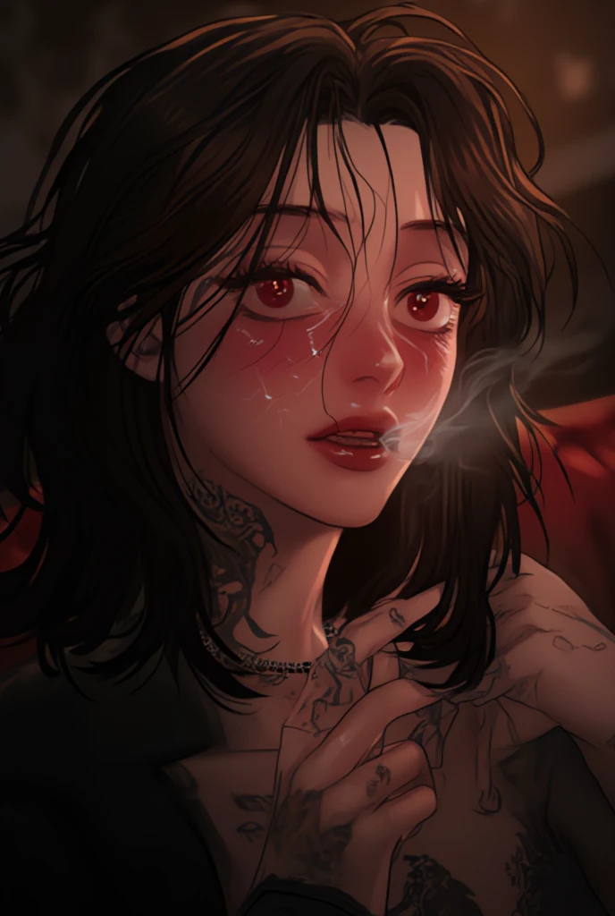 teddy bear、Gothic Punk、、hair ornaments、Black-haired、pink and black colors、Bobcut、black pink shirt、、Black shorts、Blunt bangs、Photorealistic, High resolution, 1 girl, Korean, Eye of Fire、Afterimage of flame seen from the eye