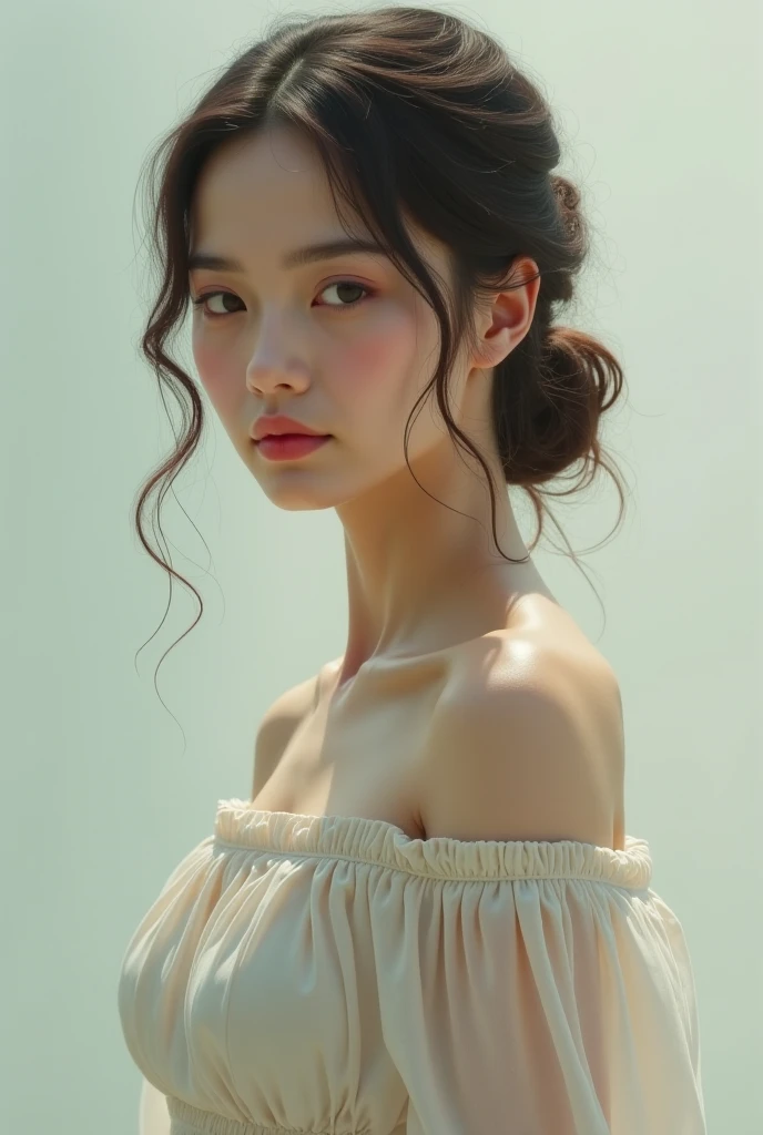 one Filipina model ,Unique details, street virtual fashion, Near future, Curvilinear details , double eyelid, plump lips, simple background