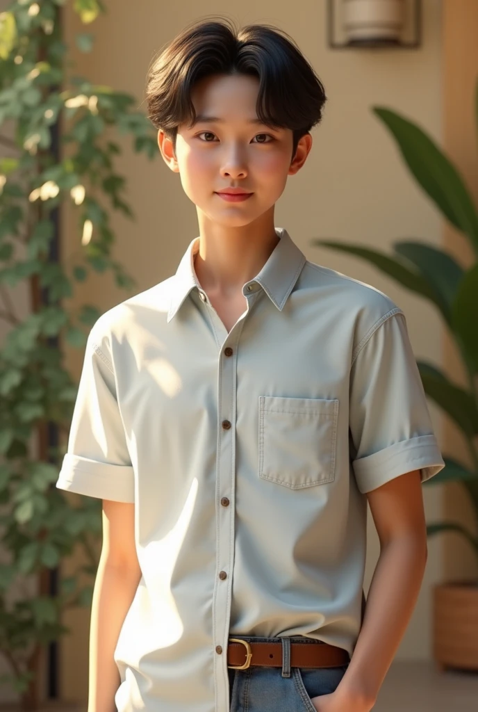 A boy with a straw hat wearing June clothes 