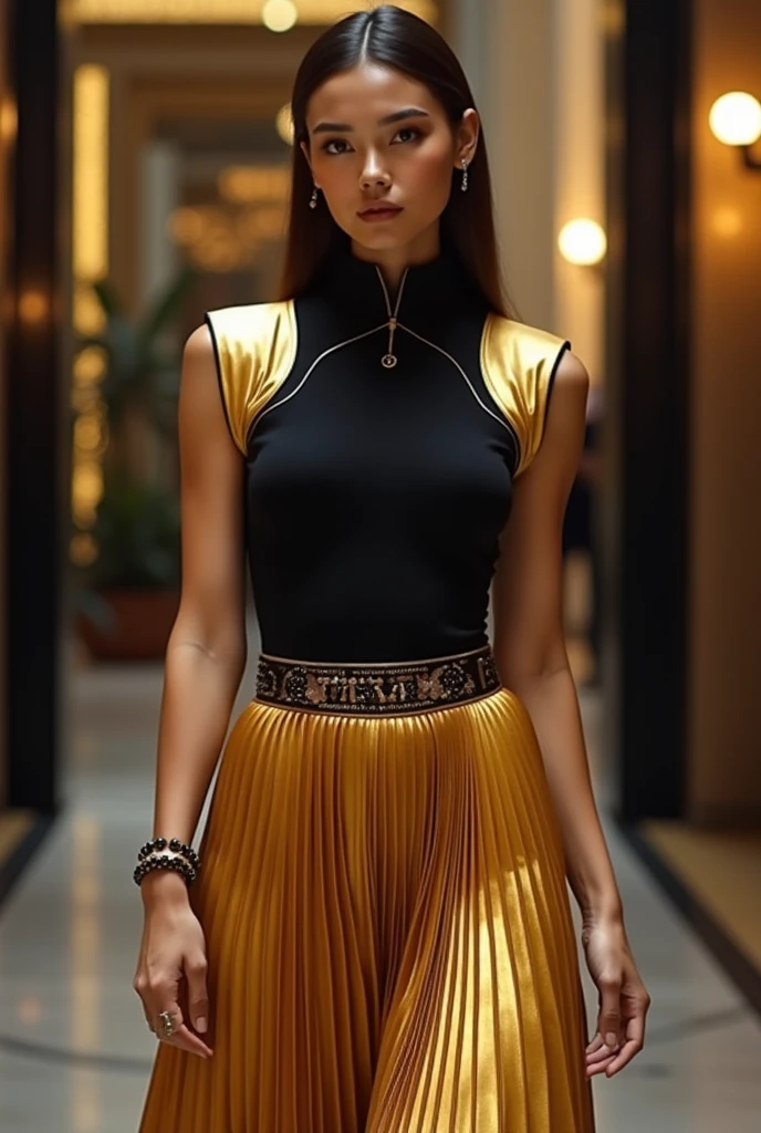 Generate a sleek, metallic crop top with modern details.