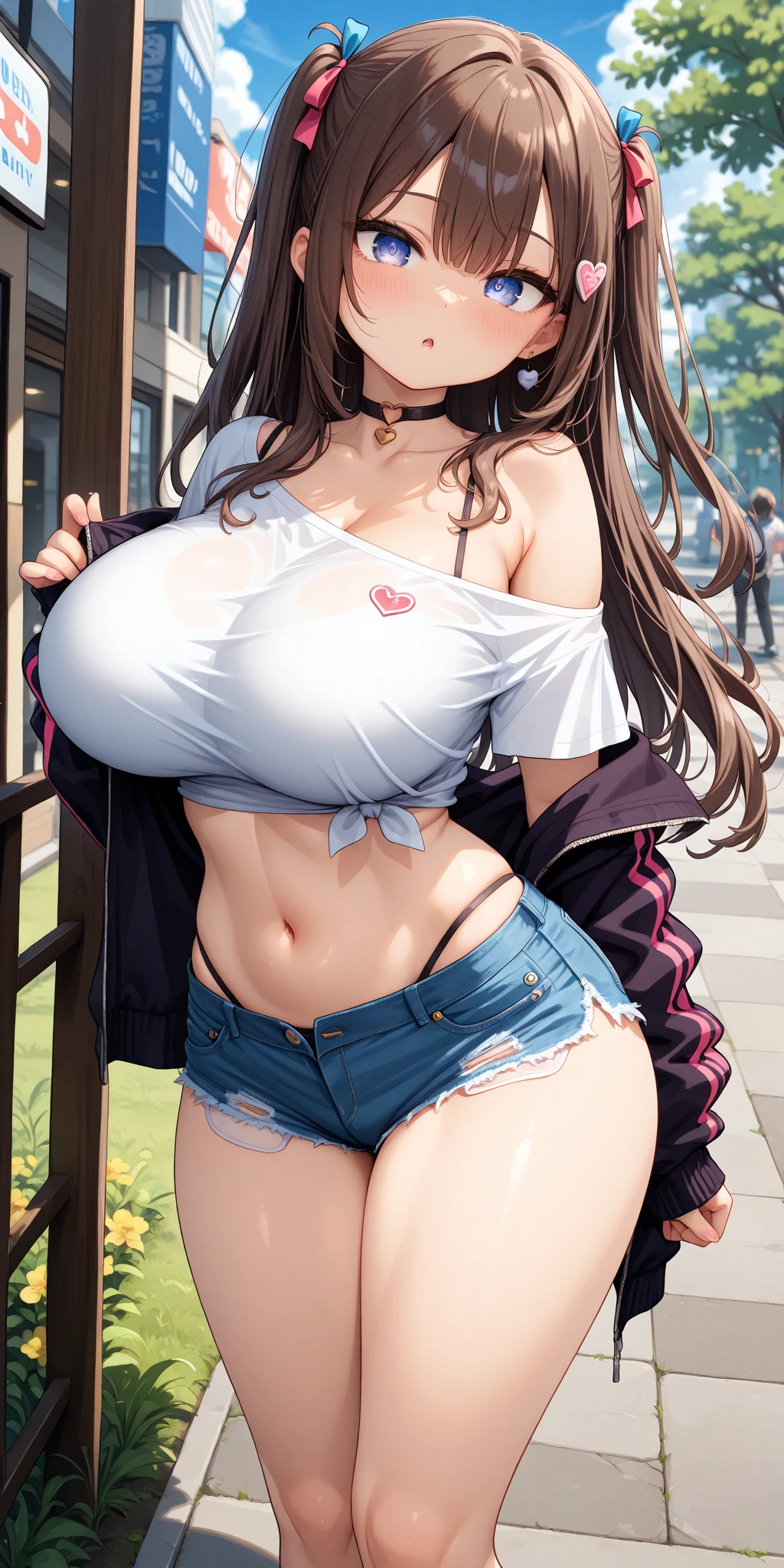 (work of art, best qualityer, hires, high resolution:1.4), (comely, Aesthetics, perfect, dainty, intricate:1.2), (Depth of field:1.4), (mature woman), (a sexy woman walking in a park), (Breasts huge), (one-piece fitted knit sweater), (long knit sweater), open brown jacket, (no pants, sem shorts), (thick-framed glasses), (Thu), (cowboy shot),