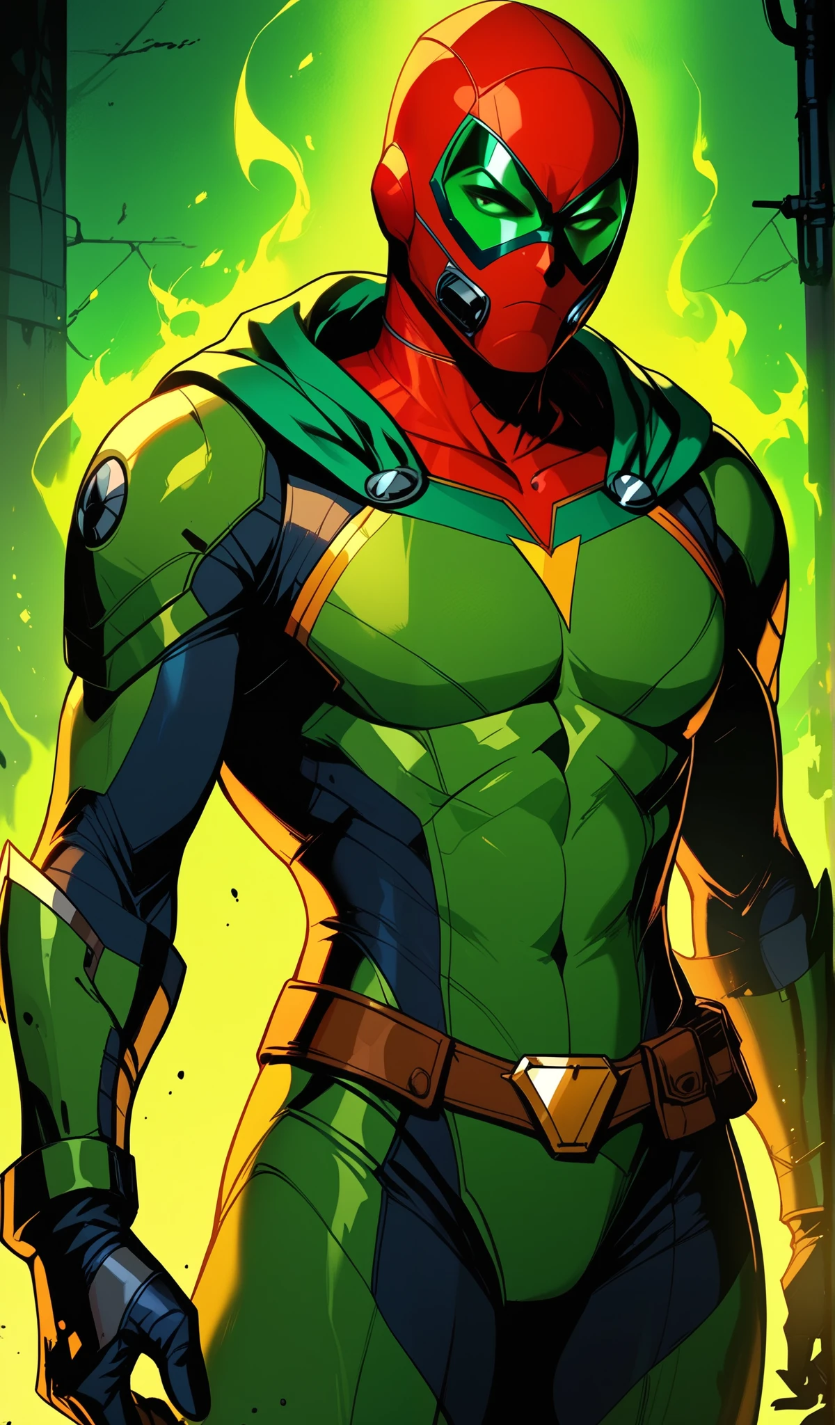 Drawn in 80’s anime art style.
Retro anime. Vintage Anime. Classical Anime.
This Superhero outfit is a highly recognizable and iconic superhero suit, primarily green and black, designed for both style and functionality. Here’s a detailed breakdown of its elements:
This person’s combat attire is a fusion of medieval warlord aesthetics, cutting-edge technology, and dark sorcery. He wears a cold, expressionless metal mask fused to his scarred face, paired with a reinforced helmet for added protection. His titanium alloy armor, sometimes infused with vibranium, grants superhuman strength, energy projection, and force field generation, making him nearly indestructible. Over this, he dons a fire-resistant green cloak and hood, often enchanted for extra defense. His gauntlets and boots contain built-in electrical weapons, jet propulsion for flight, and shock-absorption systems. A utility belt holds advanced gadgets, anti-magic tools, and teleportation devices, while his armor is infused with sorcery, allowing him to resist and counter magical attacks. His regal golden clasps, bearing the Latverian insignia, sometimes function as power sources or communication devices. This fearsome combination of strength, science, and sorcery makes Doom an unstoppable force on the battlefield.
This outfit not only provides protection but also enhances the Superhero’s combat capabilities, making them an effective and stylish anti-hero.