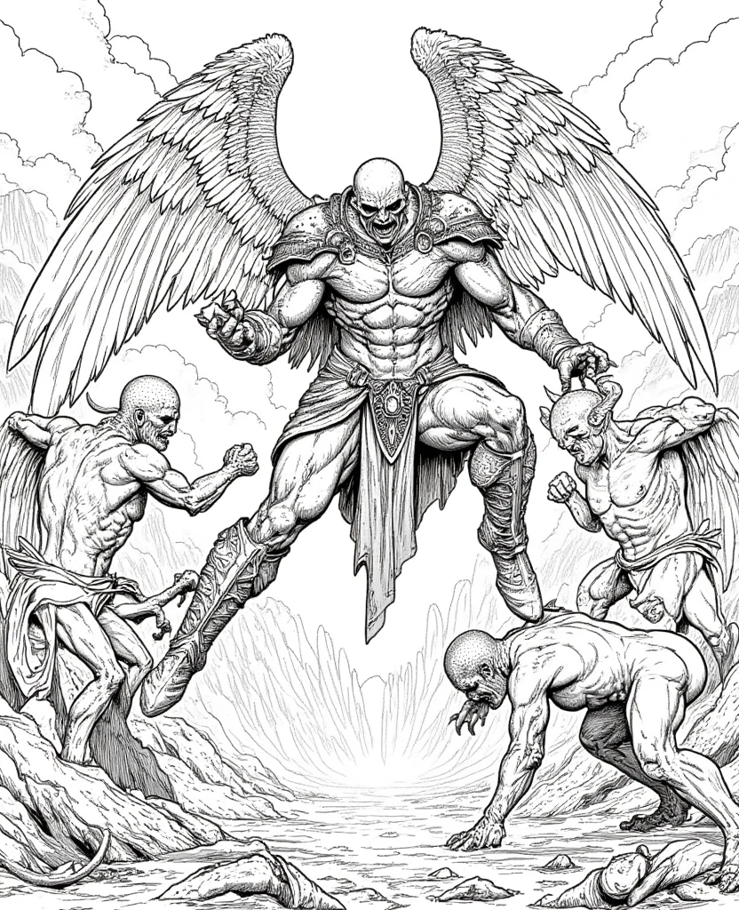Black line Devil-faced Thor Used for coloring books The bag is round white