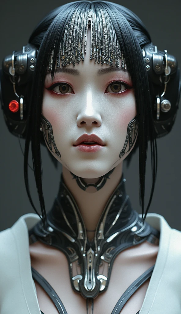 an epic fantastic realism comic book style portrait painting of a japanese robotic geisha with USSR tattoos and decals, apex legends, octane render, intricate detail, 4 k hd, unreal engine 5, ex machina, irobot, gerald brom, photorealistic, modelshoot style, kuvshinov, nvinkpunk