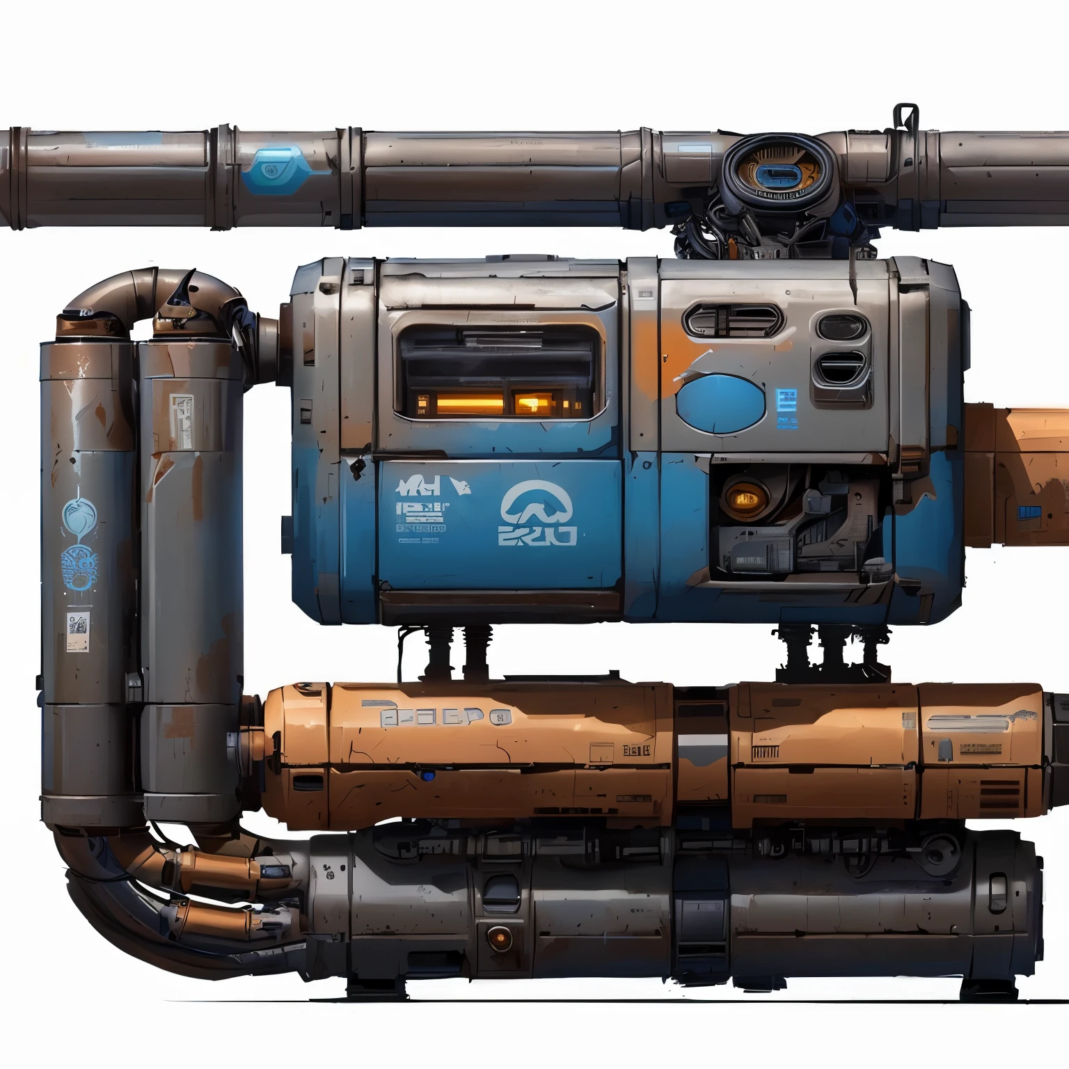 a close up of a robot with a large pipe and a clock, greg beeple, portrait of a cyberpunk machine, hyperdetailed concept art, extremely detailed concept art, highly detailed concept art, ultra detailed concept art, by Akihiko Yoshida, mecha robot details, by senior environment artist, highly realistic concept art, alejandro burdisio art