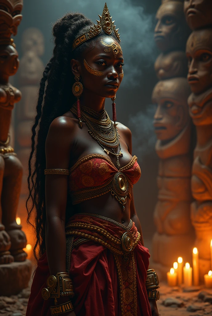 Black goddess in African shrine, detailed portrait of a powerful ...