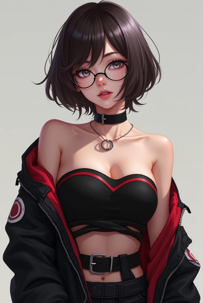 red hairs、hime-cut、Golden Eyes、eye glasses、ssmile、Ten-year-old girl、I can see very small breasts、Thin pubic hair、Open the black robe、bending forward、snow mountains、low angles
