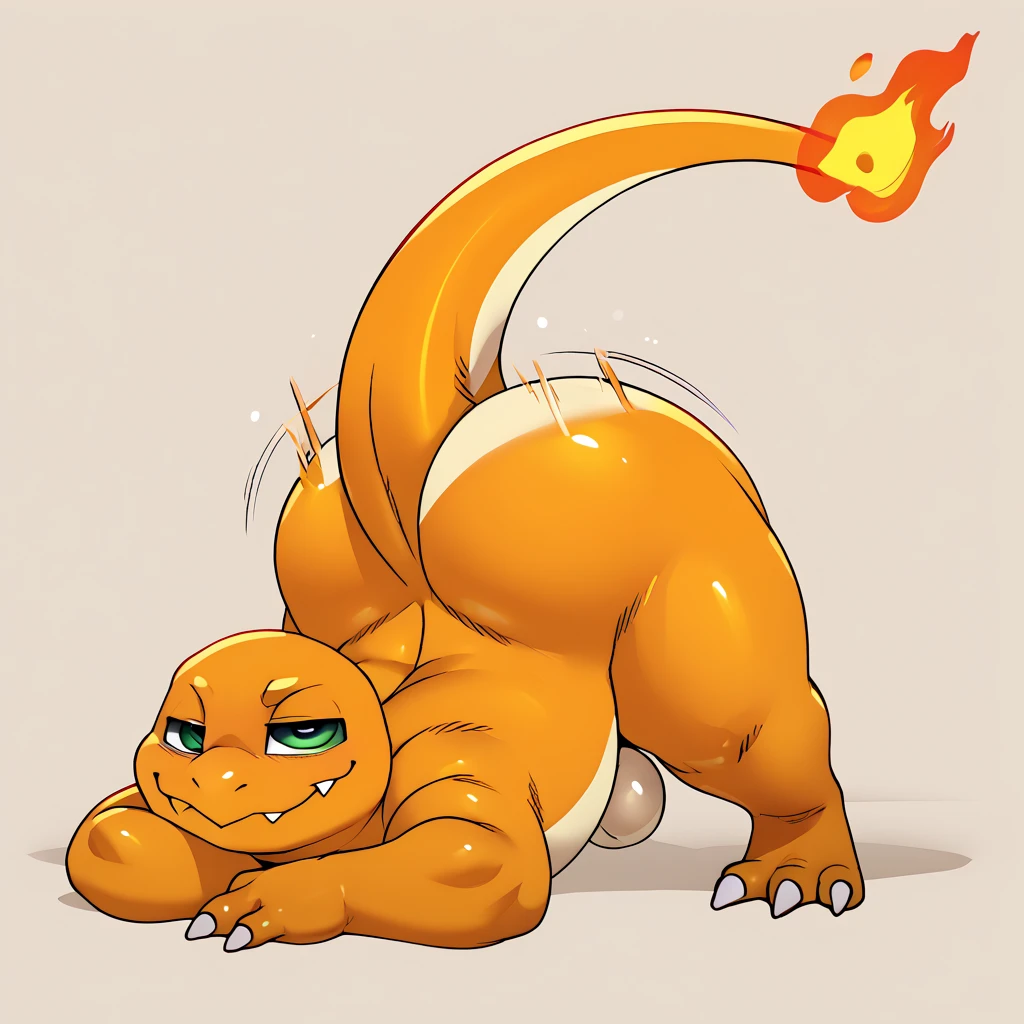 (eroborus, cute Charmander_(pokemon): 1.2) by seth-iova, male, gay, Bubble ass, solo, hard Shadow, presenting ass, Tail on ass, white background ,