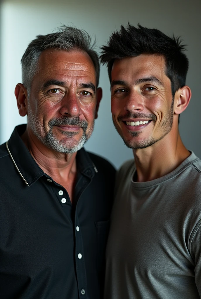 UM CASAL DE HOMENS GAYS, IDOSOS, HOLDING IN HIS HANDS A BEAUTIFUL FISH WRINKLES APPROXIMATELY 60 YEARS OLD, ENVELHECIDA, A FOTO CAPTURA O CASAL GAY OLHANDO PARA A CAMERA