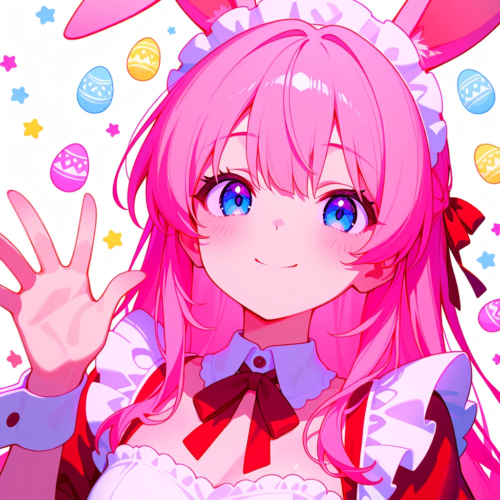 Bunny ears、Chibi Girl、fluffy、Pink pop background、smile