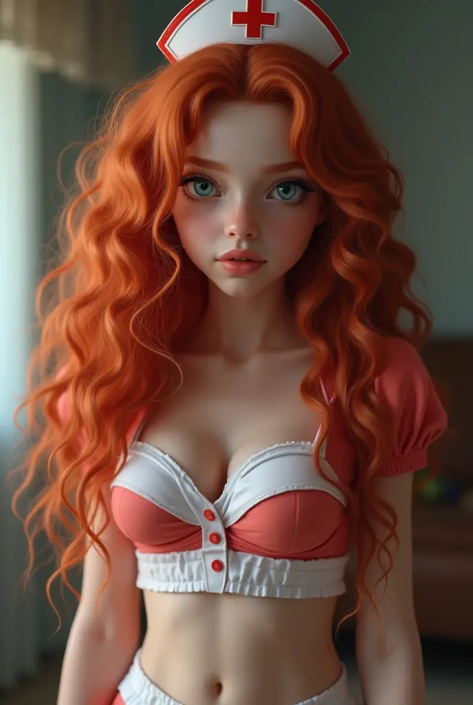 ultra realistic, photography, long red hair, girl, milf, perfect body, innocent look, (big breasts), in the kitchen, leaning forward, she is facing the camera, babydoll night dress, cleavage