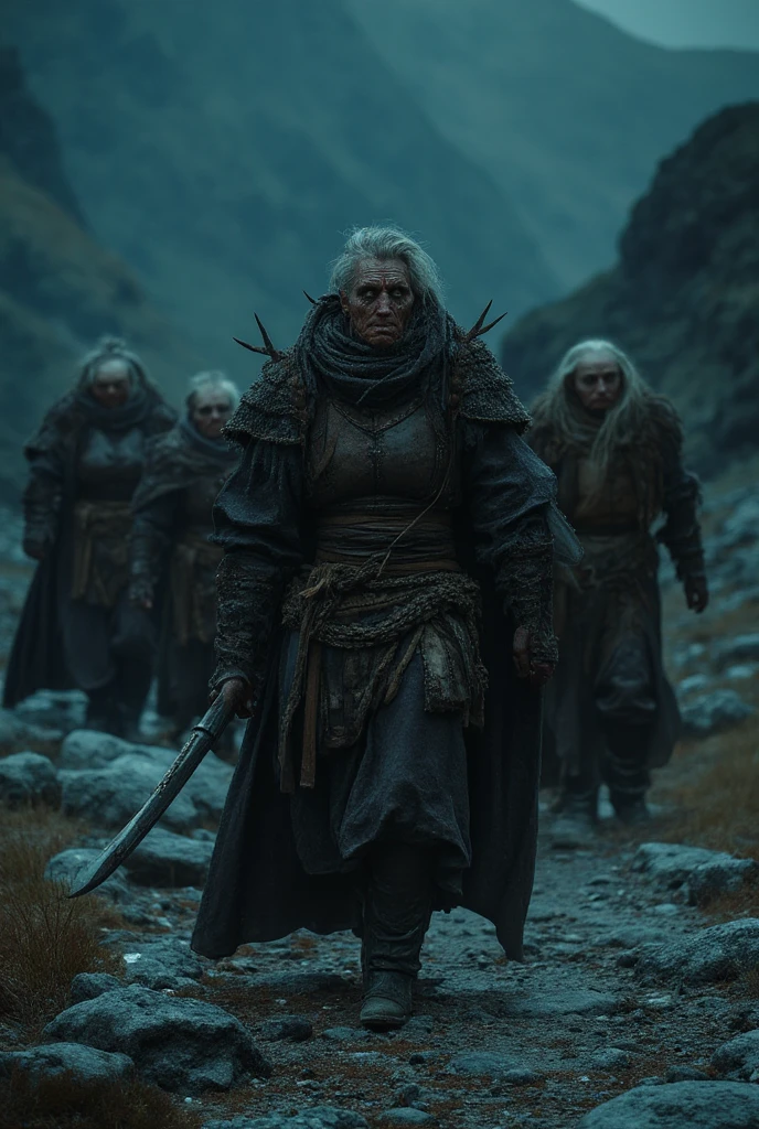raw photo, cinematic shot, photorealistic, a female cybermutant frost witch in a (crowded) medieval village in a blizzard covered in numerous eyes and mouths, ice snow snowing stormy (detailed, high quality, highres, 8k, high resolution)
