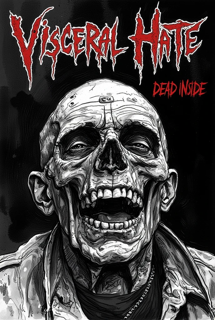 The cover of the Visceral Hate Dead Inside EP was created by artist Mark Riddick. Riddick is known for his dark and detailed style, with macabre and terrifying illustrations, very much in the vein of death metal and . His work is characterized by thick lines, stark black and white contrasts with a dark and eerie background, a brutal aesthetic influenced by underground art.