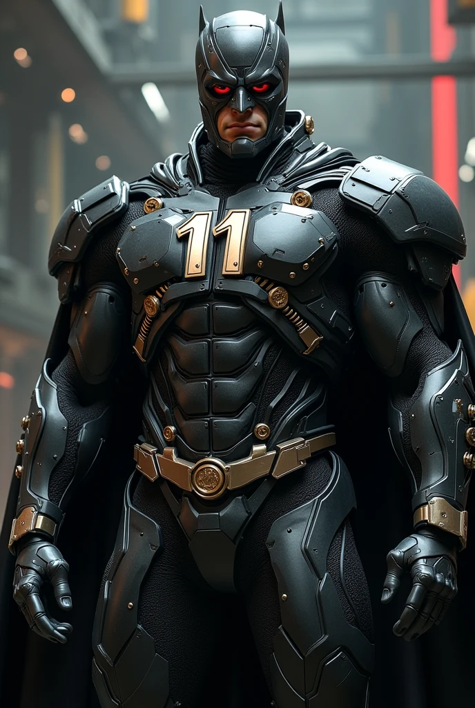 Arad man in black and yellow clothes standing on city street, muscle male hero, round inch head Buzz cut, conceptual art like Ernest Khalimov, heroic male pose, muscular! Wearing black sunglasses, cyberpunk, stealth suit, super buff and cool, high resolution commission, jigachard muscle, ernest halimov body, character design police, black army boots, charismatic strong male with armor