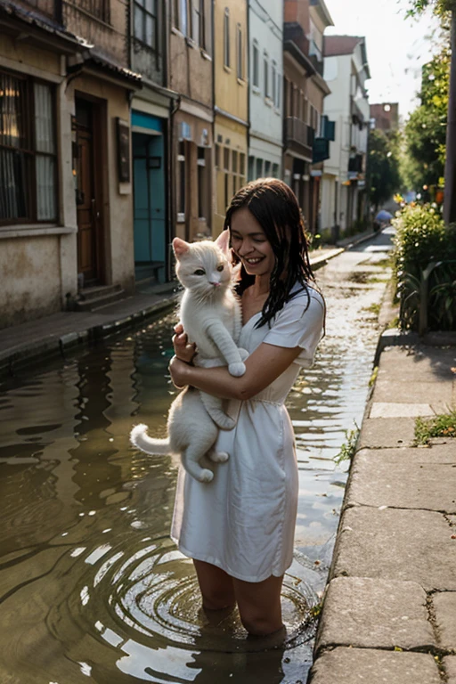 Cat wash in river