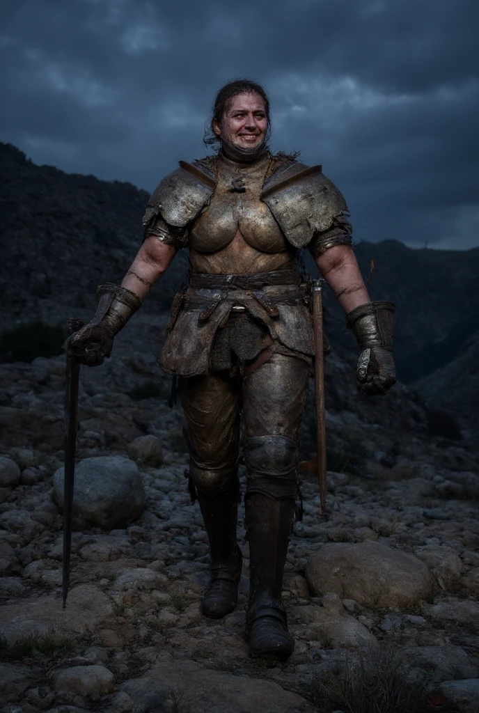 Highest quality, rear angle, low level shot, photo of a [Medieval|Fantasy] female knight with (muscular ass), (wearing [Chainmail|Leather] armor, iron helmet, exposed ass), perfect face, detailed facial features, looking back at viewer, serious expression, outdoors, in scenic high-fantasy country side woodlands, athletic body, big butt, (detailed skin), intricately detailed, overcast weather, dappled lighting, crepuscular rays, shadow casting, film grain, volumetric fog, photographed on a Canon EOS R3, 105mm F/2.8 VR Macro Lens, HDR, 8k, (sharp focus), cinematic film still from lord of the rings, ass focus, from behind