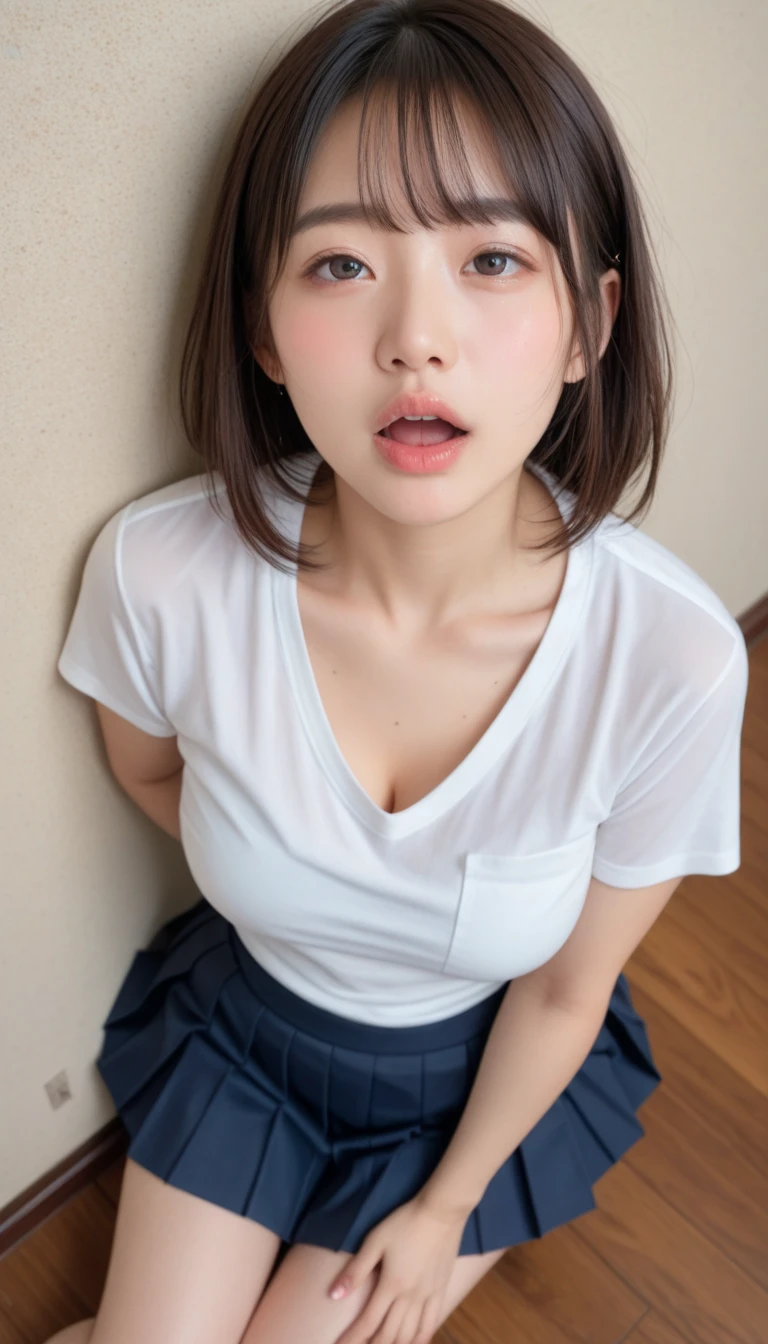 masterpiece、Hi-Res、top-quality、sideways Facing、bustup、girl with(Girl with very short black hair、closing eye、Opening Mouth、Pure erotic face、High school uniform with fluttering breasts、Semen dripping from the mouth to the breast、Semen on the face、Inhale the penis)、male child(hips up high、Screw in the girl's mouth、Sexual fluid gushes out from the tip )