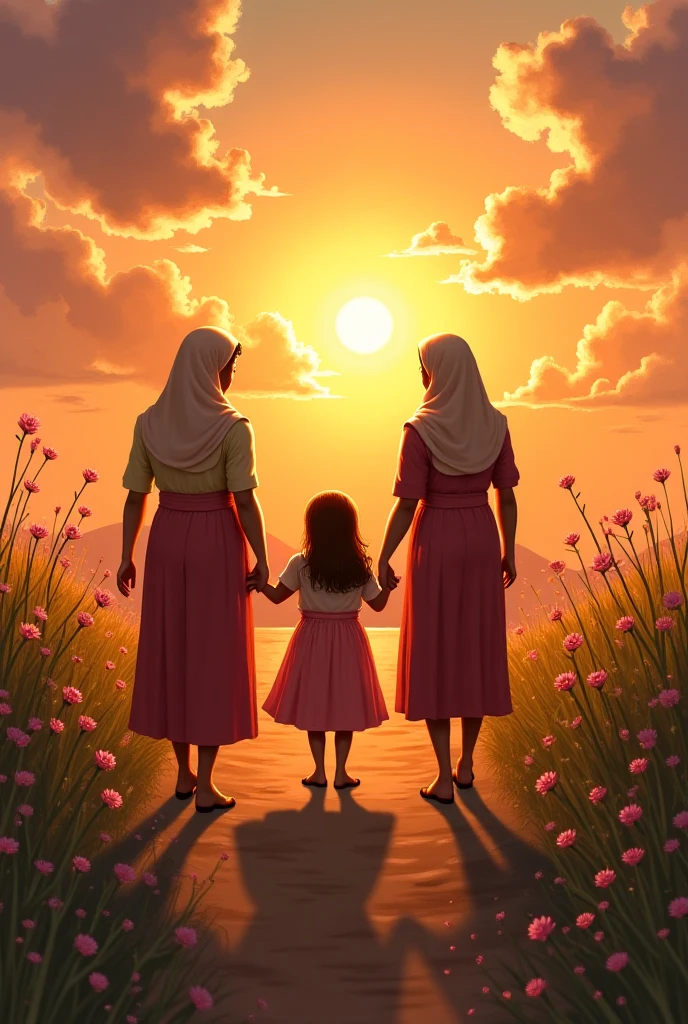 Image of Naomi from the Bible and her two daughters-in-law in cartoon form