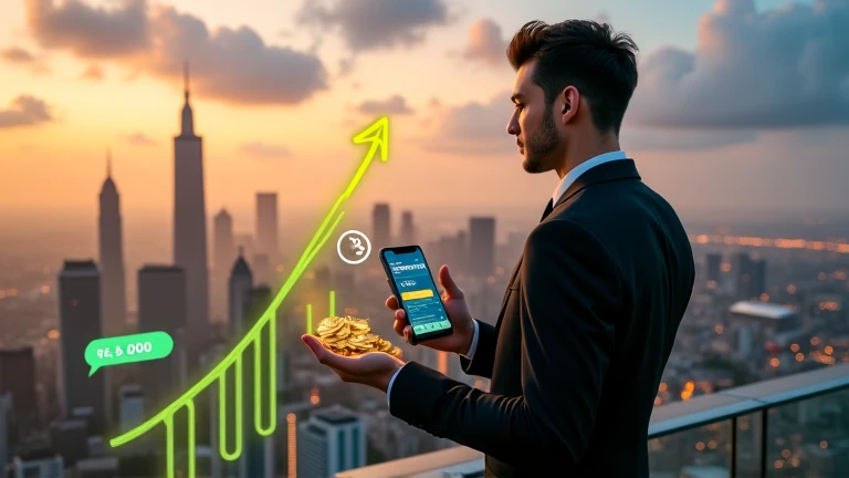 Description: "A hand holding a R note$100, with a look of surprise on his face, highlighting the idea that this amount could be the beginning of an investment. in background whith, a long and winding road symbolizing a journey of financial growth. The road is surrounded by financial charts and growth symbols, as upward arrows."