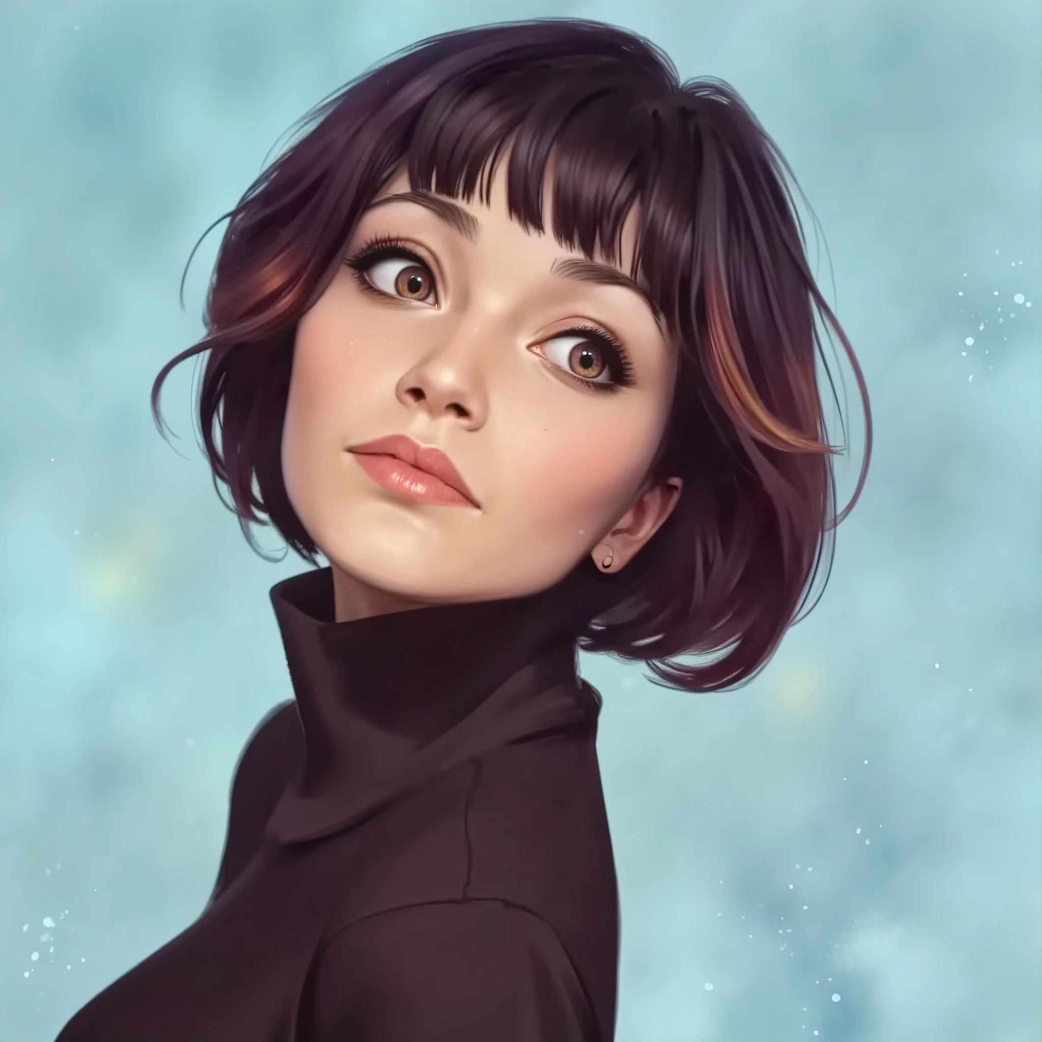 anime portrait, girl with bob haircut, stylized, light blue background