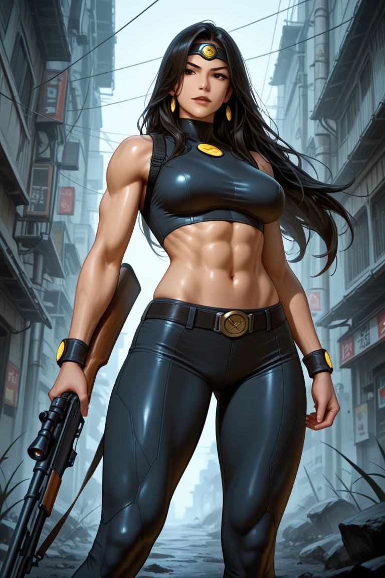 A muscular female warrior naked in the Simon Bisley style for the cover of Heavy Metal magazine