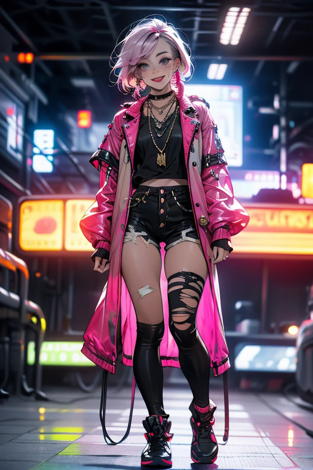 MistyCyber, short blonde hair, purple dress, fishnet pantyhose, fishnets, blue eyes, collar, jewelry, makeup, black skirt, ankle boots, choker, full body, long sleeves, standing, outside, market alley, looking serious, extreme detail, hdr, beautiful detail,
<lora:MistyCyber:.8><lora:more_details:.5>