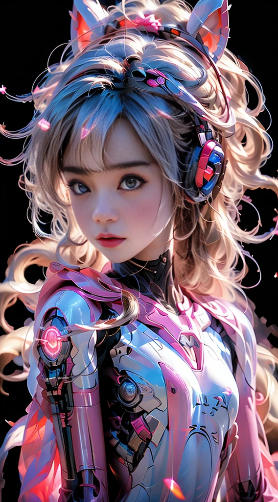 pink bunny mecha girl，mirai，Cool lighting, wings