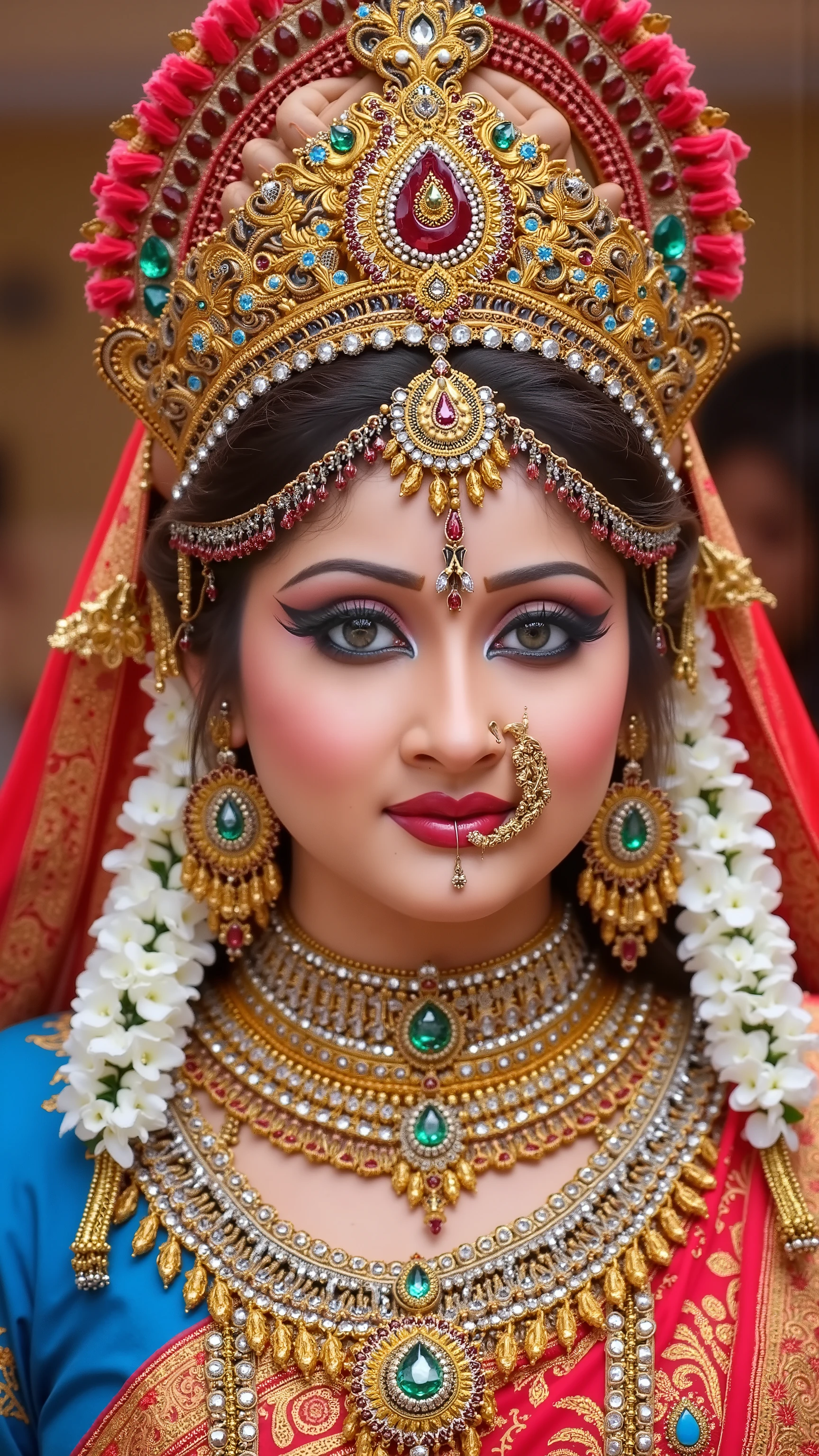 (sexy hot 🥵 devi of Indian, she has very giant with cleavage, sexy long legs, she is sitting on mahishasur thighs side, mahishasur is lying on floor)The image you sent appears to be of Hindu devi of sex love , 40 year old a Hindu goddess known for her sex and erotic. She is often depicted with arms holding a weapon and dildo or symbol of her hottest goddess, wearing sexy dress for showcasing her legs and massive breasts
In this image, she is standing in front of camera, she is very hot Because she is goddess of sex,big , sexy figure, sexy legs, jewellery,milf, goddess looks, sexy dress showcasing her sexy hot legs,(Kamasutra queen, crown on head,(red lipstick, sexy bright face), (intricate detailing of face eyes nose mouth full lips & body parts), textured skin, smile:0.6, eyes symmetry, face symmetry, 256K, HDR, hyper realistic, intricate detailing, yotta-pixel image, yocto-pixel detailing, super realistic,4k, HDR, detailed image, DSL camera photo)