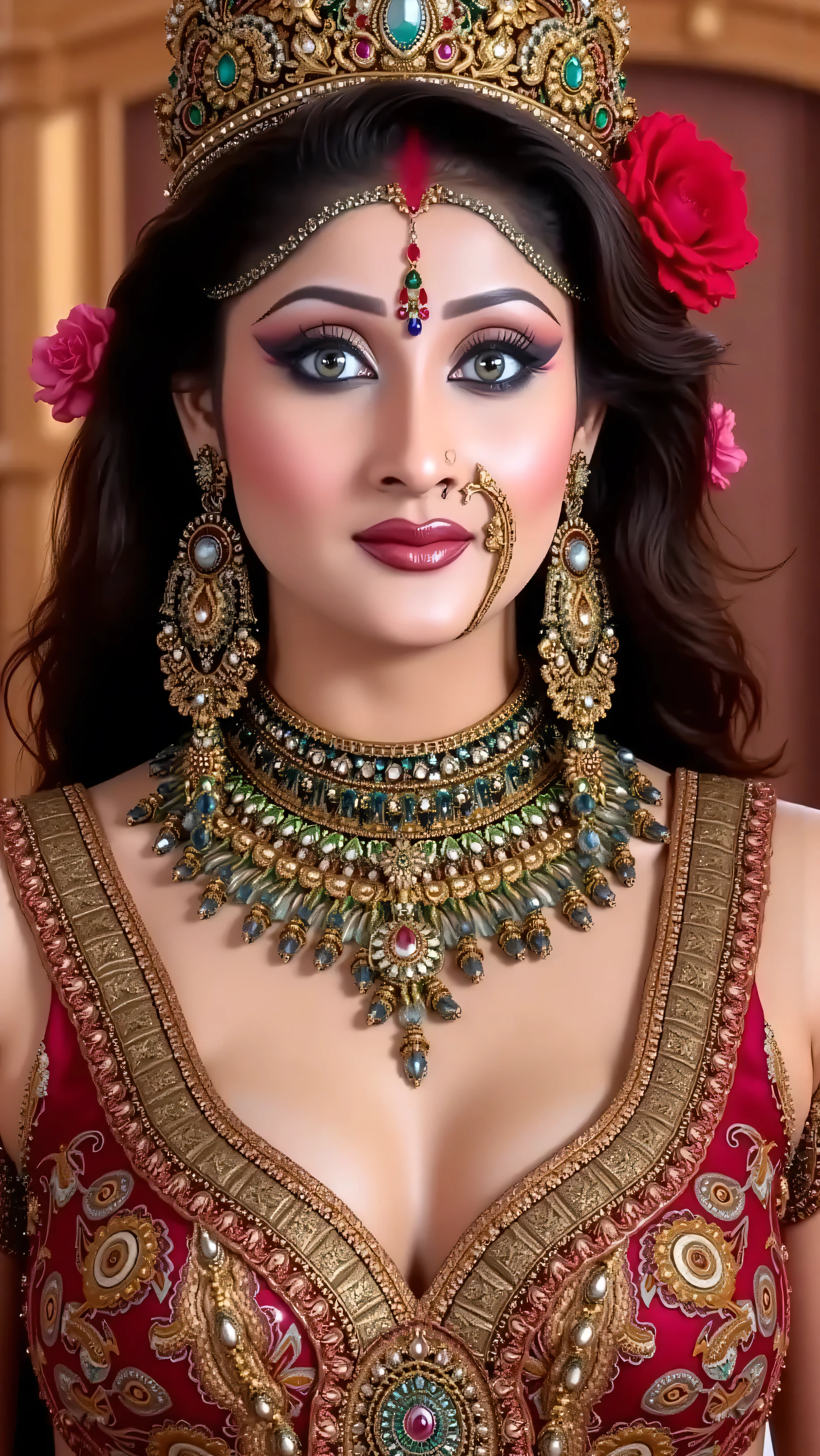 (sexy hot 🥵 devi of Indian, she has very giant  with cleavage, sexy long legs, she is sitting on mahishasur thighs side, mahishasur is lying on floor)The image you sent appears to be of Hindu devi of sex love , 40 year old a Hindu goddess known for her sex and erotic. She is often depicted with arms holding a weapon and dildo or symbol of her hottest goddess, wearing sexy dress for showcasing her legs and massive breasts

In this image, she is standing in front of camera, she is very hot Because she is goddess of sex,big , sexy figure, sexy legs, jewellery,milf, goddess looks, sexy dress showcasing her sexy hot legs,(Kamasutra queen, crown on head,(red lipstick, sexy bright face), (intricate detailing of face eyes nose mouth full lips & body parts), textured skin, smile:0.6, eyes symmetry, face symmetry, 256K, HDR, hyper realistic, intricate detailing, yotta-pixel image, yocto-pixel detailing, super realistic,4k, HDR, detailed image, DSL camera photo)