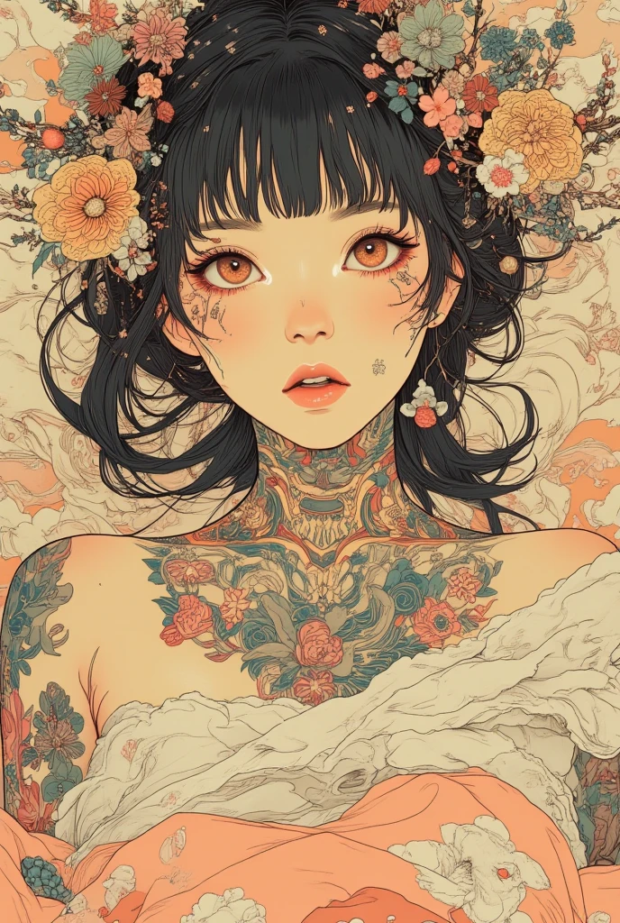 {{{{{16k}}}}}, {{{{{The immorality of watching the process of transforming a pure girl loved by everyone into her facial rank and tits rose to the SSS rank of top-notch pretty japanese actresses, getting more her tattoos increase and the lines of her breasts become clearer, She is laid on an coffin of flowers bouquets of flowers are stabbed all over her body and her body becomes more curvy her tits more erect as they float above her and she is turned into a cutesy flower arrangements, She knows that if she sleeps she will lose her life but she cannot stop her sleep her eyelids grow heavy and the moment she is fully asleep the flower glows absorbs her life blooms more cutely and transforms her corpse into something lovely and capable of eternal necrophilia, Each time she was necrophiliac her tattoos increased the tattoos her waist and underbust became thinner, her breasts become even larger and deeper with cleavage, her skin is changed to be smoother, Her hair is replaced by a bang long glossy very Straight hair, Everything about her became one with the flowers so that her nipples and cunt were stained with flower tattoos her straight hair hung out like flower vines and her tits bore like the fruit of a flower, She is fitted with a heart collar that puts people into eternal sleep which transforms her into a cute once-in-a-millennium narcotic hallucinogenic flower arrangement that becomes her too-cute corpse}}}}},{{Extremely detailed}},{{{{{integrated her head pure small, Enchanting Too thick and erotic lips, Her thickened lips shimmer with luster}}}}},{{{{{Her tattoos spread all over her body with hallucinations, She is tattooed with lewd flowers on her neck, arms, lower abdomen, thighs, buttocks}}}}}