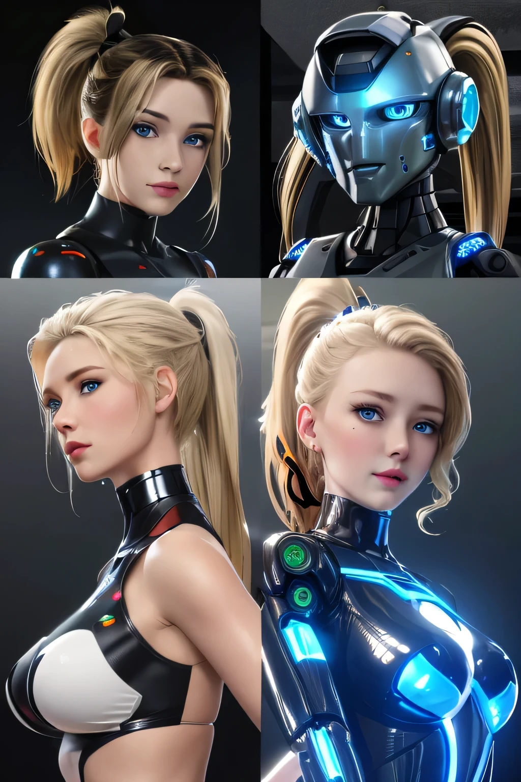 Sexy Woman Athletic Body Big Breasts Military Uniform Cybernetic Arm Blonde Hair with Braids