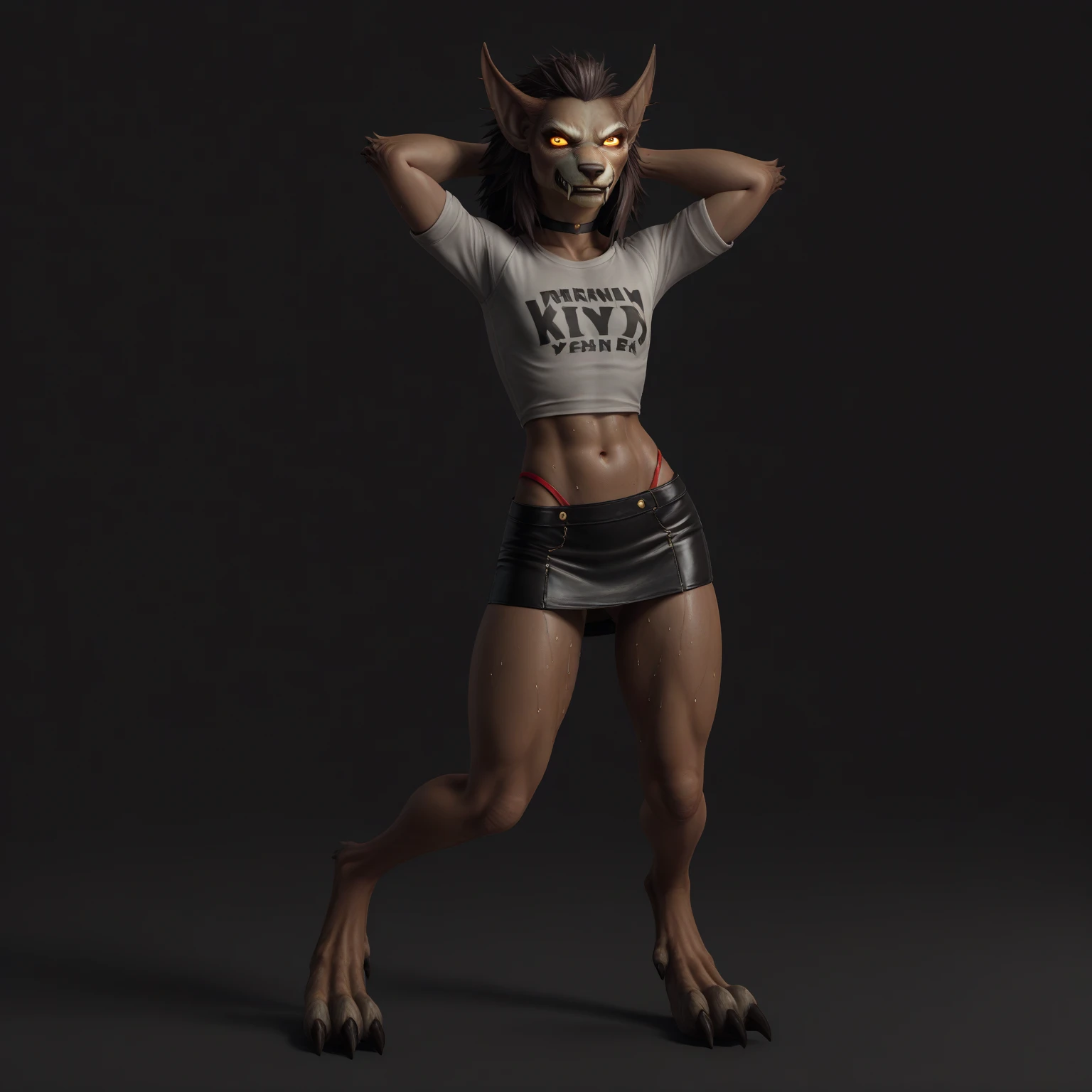 (((Cute smug Face))), (((Cute pose))), (((tongue out salvia dripping))), (((detailed brown eyes))), Solo, (((highly detailed pitch black and orange fur))), ((seductive)), (((female))), ((no clothing))), standing, snout, detailed eyes, ((eyelashes, doberman)), ((facing viewer)), ((long hair)), (((full body should be seen))), (((hyper detailed doberman tail))), ((abs)), sharp focus cgi, photorealistic, high detail, realistic, masterpiece, absurdres, best quality, HDR, high quality, high-definition, extremely detailed, 8k wallpaper, intricate details, 8K uhd, Full-HD, (realistic photo:1.2), contrast, harsh lighting, cinematic lighting, natural lighting, hard light, backlighting, global illumination, ambient occlusion