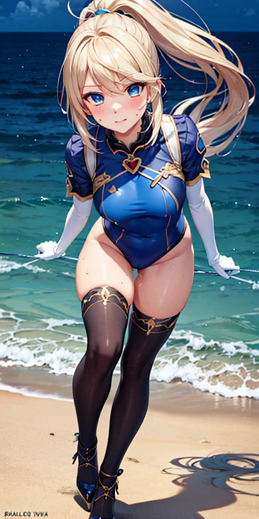 ((medieval world)), (noble's daughter who became a pirate, captain, medieval European aristocratic unbuttoned dress, luxury jewelry, breasts, she has a long westerner sword), on the deck of a medieval large galleon that was made of woods during the Age of Discovery in the Middle Ages, windy, a lot of cargo, spread legs, swollen areolas, (showing off her plain and simple panties, countless old wounds on the body), smiling, angle from below, in the ocean,