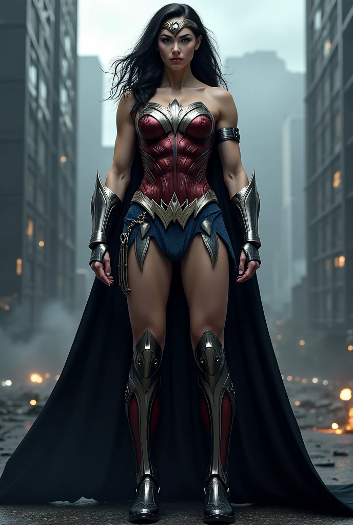 wonder woman, linda, traje estilo cyberpunk, estilo Alex Ross, standingn, ((corpo inteiro)), realista, alta qualidade