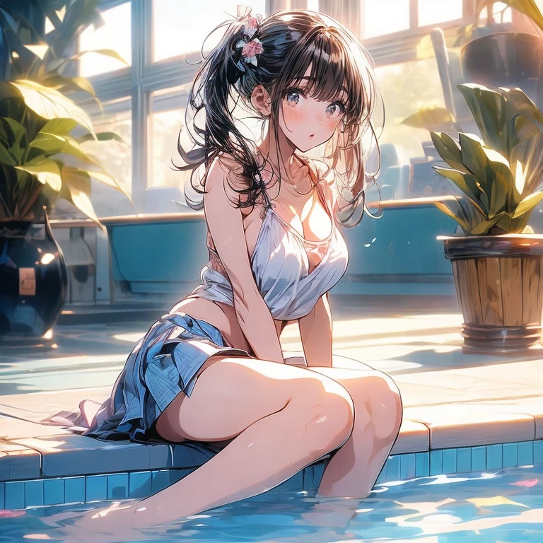 masterpiece, best quality, high quality, detailed, ultra detailed, hyper detailed, insanely detailed, exquisite, beautiful, FHD, Full-HD, 4K, 8K, 16K, highres, absurdres, hot spring, 1girl and 1boy, excited, on all fours, short hair, black hair, black eyes, slim, beautiful breasts, beauty mark, shiny skin,oily skin,blush,I have a bath towel wrapped around me,doggystyle,intercourse with a man,vaginal penis,sweat,drooling,cum in pussy,cum on body,(excessive cum),pojecile cum,