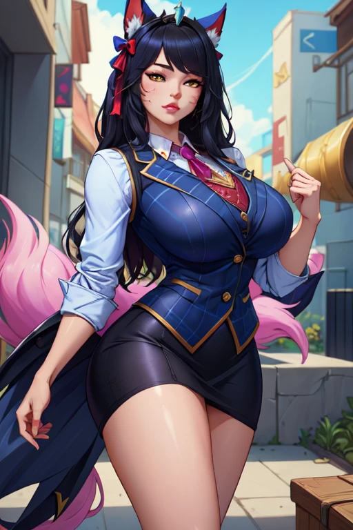 (detailded), (((chica sheep))), (((sheep))), big ass, (((black wavy hair))), ((mini-skirt)), (((pink pussy dripping))), (((office worker suit))), (white skinned), fishnet stockings, ((at a park))