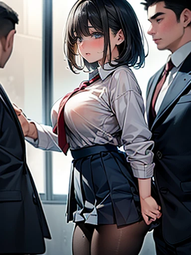 skirt nsfw:1.5,woman is getting fucked by a bunch of men on the train, multiple boys, hetero,(1 girl), large breasts, penis, grabbing, sex, Fack, rape, clothed sex, nipples, vulgarity, arms up, (breast grab:1.5), blush, (face looking pleasant), (face looking pleasant from sex) (woman's skin wet with sweat 2.0), open mouth, saliva, saliva trail, navel, black hair, cum, vaginal sex, spread legs, white shirt, (skirt lift:1.5), uncensored, pussy, open clothes, cum in pussy, sweat, 5+boys, gangbang,4 boys, grabbing from behind, (3 boy, crotch grab:1.7), boys in clothes, (breast sucking:1.5), (licking breast:1.5), ((grabbing another’s breast)), grabbing from behind, (((man licking a woman's crotch:1.3))),lick a woman's breasts, ((lick one's body:1.8)), (sex toy, vibrator:1.0), (kissing her face:1.0), open shirt, multiple penises, long hair, handjob, (orgasm), ((sweat, steam:1.5)), wet, pussy juice, female ejaculation, heavy breathing, (drooling), excited, looking away