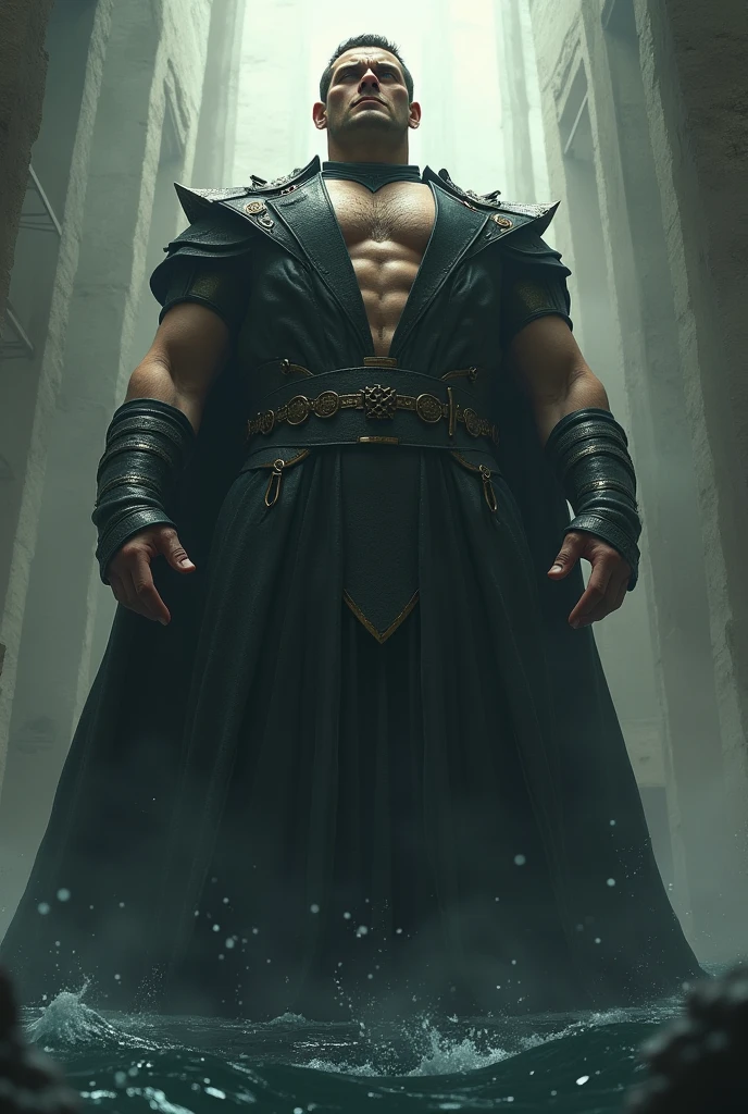 Rexor, the ruthless leader of Thulsa Doom's cult warriors, He is an imposing and powerful man. He is tall and muscular, with cold eyes and cruel expression. Rexor veste uma armadura negra e intimidante, with golden details denoting his commanding position. He wields a two-handed sword with ease, pronta para defender seu mestre a qualquer custo. The setting is a combat arena, with a bloodthirsty mob watching the battle. The climate is one of tension and violence, with Rexor ready to demonstrate his strength and brutality in combat.The style of the images will be a combination of illustration and digital painting, with intense colors and elaborate details to highlight the unique characteristics of each character. The scenarios will be carefully created to convey the atmosphere and environment of each situation, while the poses of the characters will be dynamic and expressive, capturing the essence of their personalities and abilities.