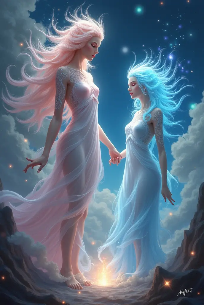 Draw me 2 images of beautiful anime goddesses, separate images