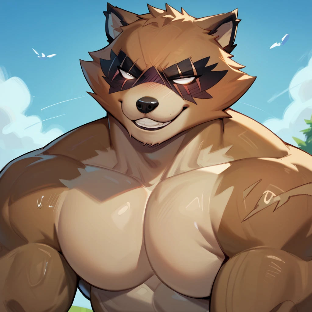 e621, ((oil painting \(medium\), by Rayhuma)), solo hyper musclegut male ((gorilla,prick ears,brown fur,hyper pecs, penis bulge, fur on cheek, long muzzle, brown monkey tail muscular abs,(brown body:1.5), big smooth muscles, glowing mono red eyes,biceps,onecolored body,summer,sharp fangs)), (flannel shirt:1.5, shorts:1.1), ((open topwear, tight:1.2)), (crossed arms, standing, :p), giga, (medium close-up, low-angle view:1.1), BREAK, (office, sunny day), (detailed background, (white walls, open small window, plants on sill:1.2), full body shadow, sunlight, ambient light on the body), (masterpiece, best quality, ultra realistic, 4k, 2k), (high detail:1.3), film photography,