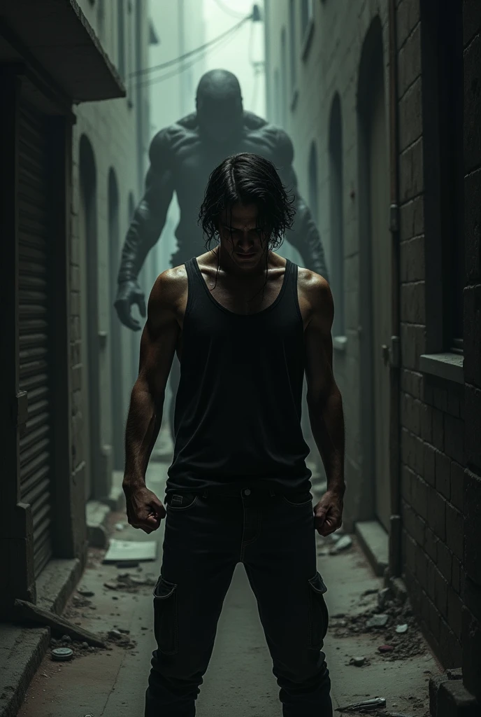 a strong man with defined physique, horror mask, macabre shirtless smile, holding a knife, standing in doorway of room at night, horror movie style illustration, dark moody lighting, dramatic shadows, highly detailed, cinematic, hyper realistic, chiaroscuro lighting, dark subdued colors