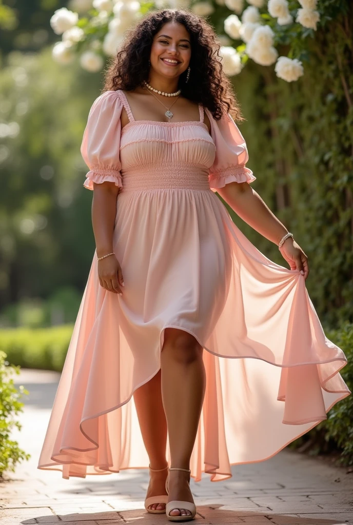A woman in a pink dress standing in a field, usando um vestido rosa, vestido com um vestido rosa, vestido rosa, menina usa um vestido vermelho, romantic gown, Wearing a flowing dress, rosa profundo rico, Amy Rosa vestido vermelho, mulher plus size, usando um vestido vermelho, Flowing dress, mulher no vestido, modelo plus size sedutor, close up tiro de meio corpo