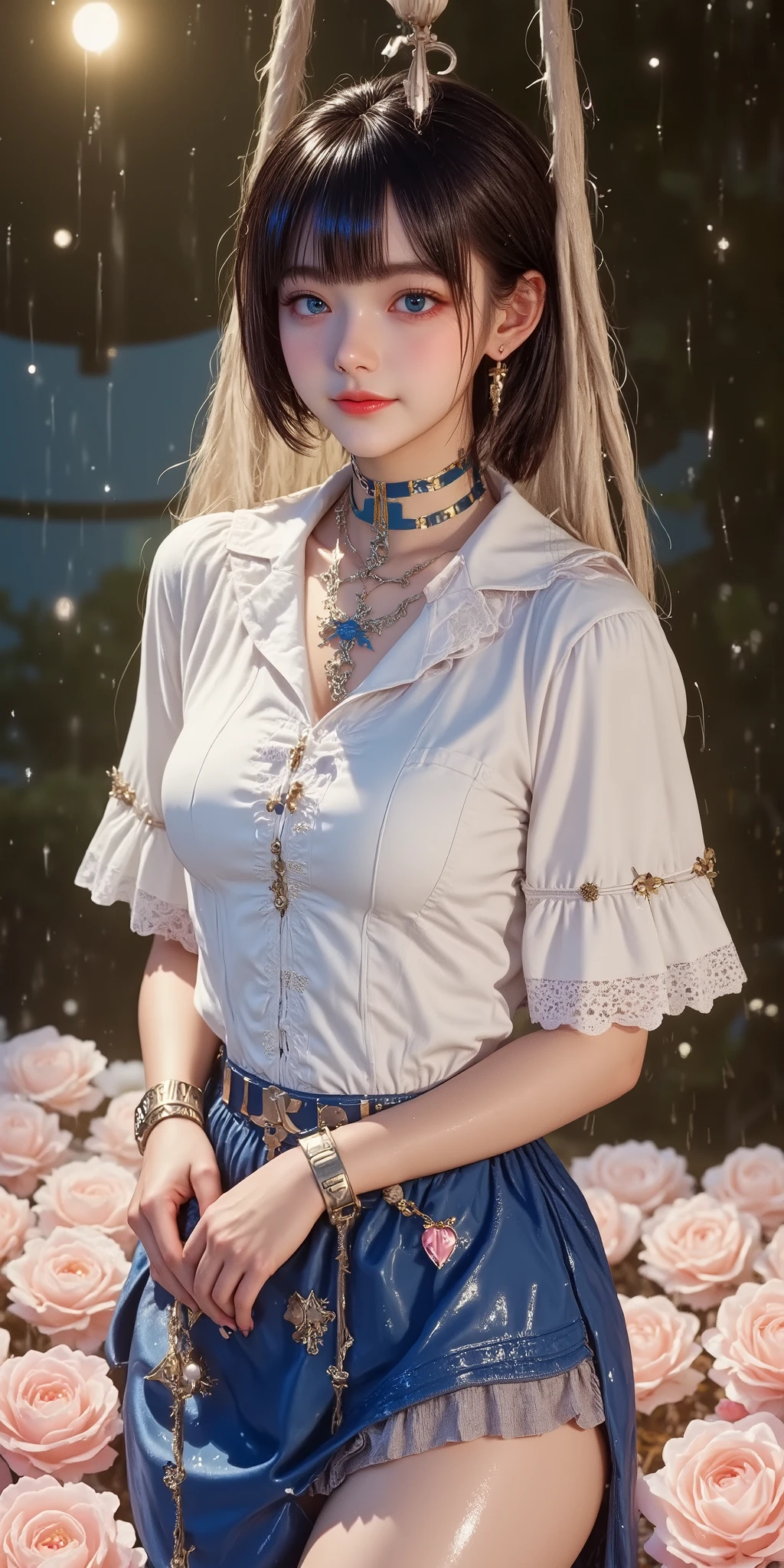 ((best quality)),Girl with glasses,Hand holding a scepter,have,Large Breasts,The background is grassland,Fat Girl,Fat Face,White,White的,White厚底鞋,short hair,((masterpiece)),((1 girl)), Lots of details,((Jewelry)),Medieval noble summer dress, (Nikolai Fehin),(Fechinbu, They are like this, )